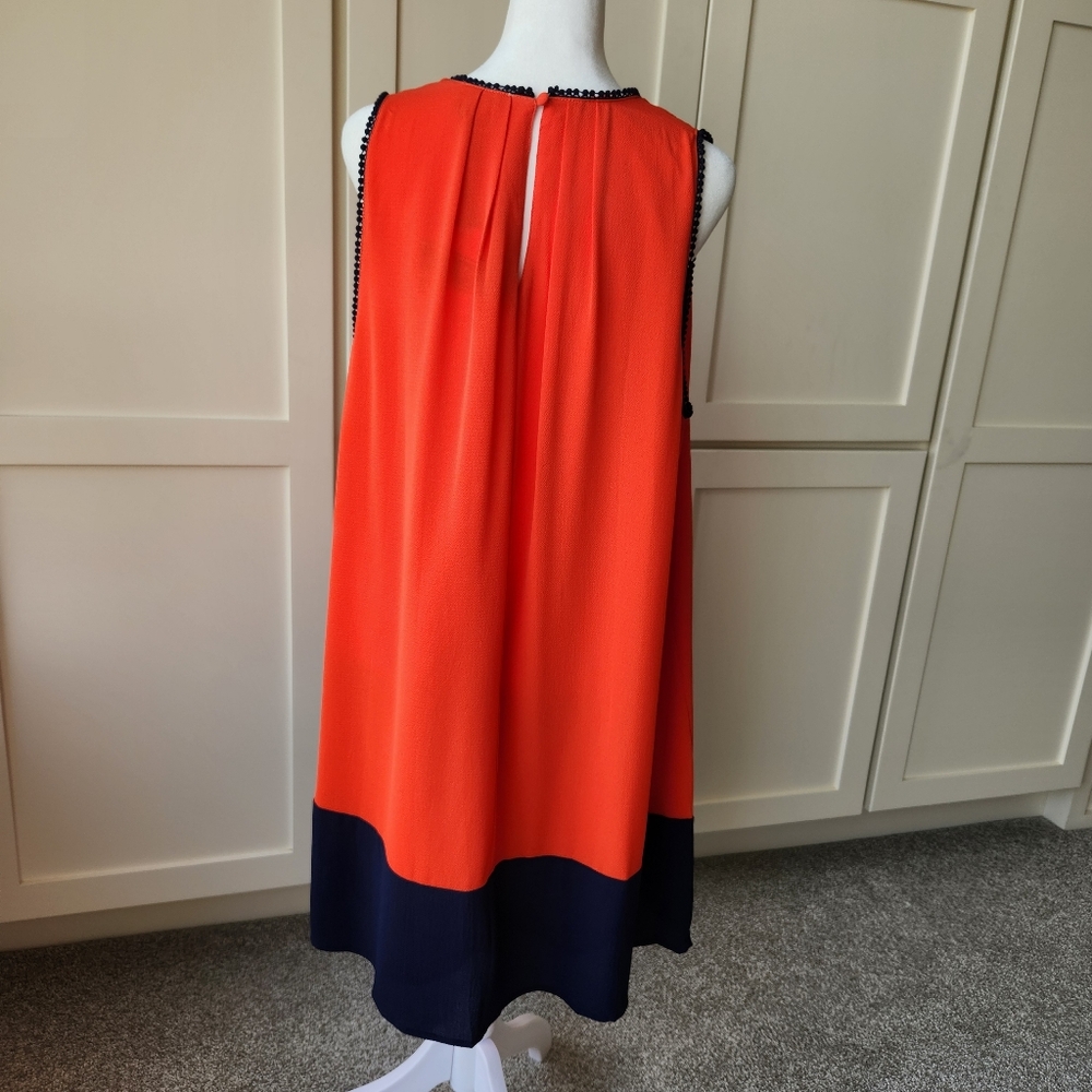 Umgee The Virginia Shift Dress Pleated Sleeveless Orange Navy Blue New Large - Picture 4 of 15